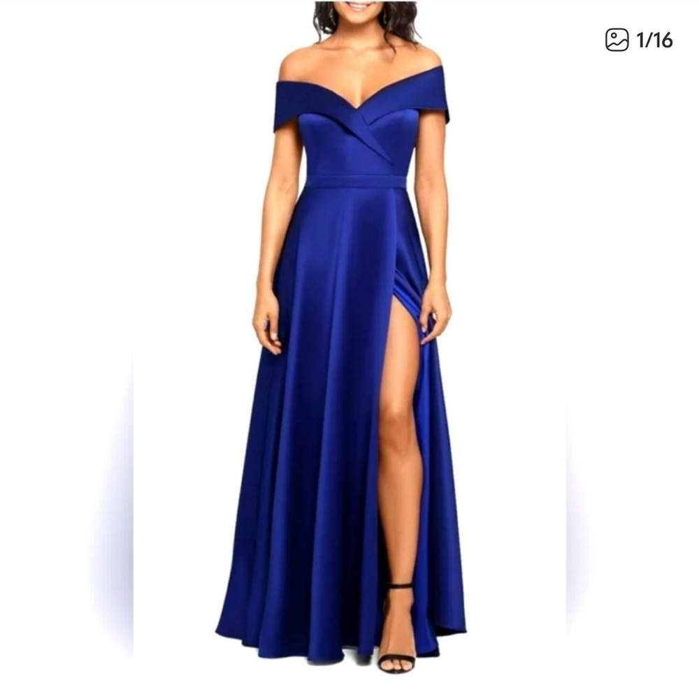 XSCAPE Satin Off The Shoulder A-Line Formal Gown—SZ. 0